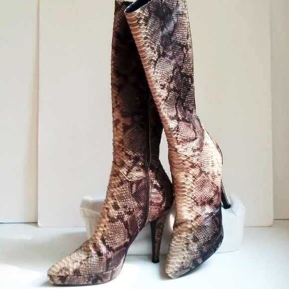 Charles David  Real Snakeskin Stiletto Heel Pointy Toe Knee High Boots Size 10 - Picture 1 of 16